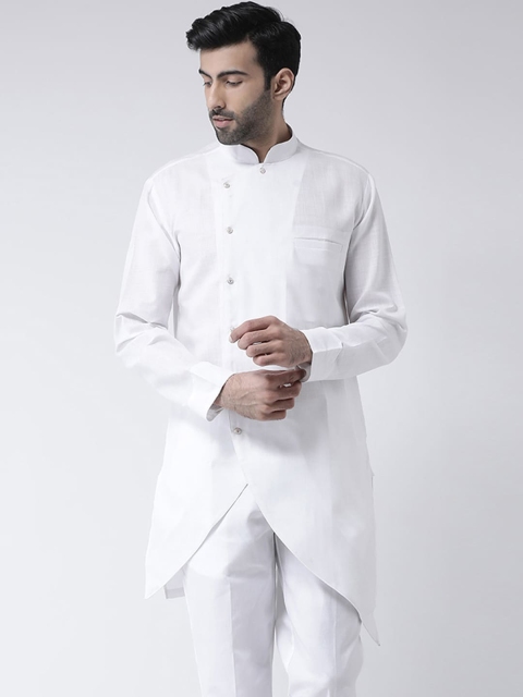 

SG LEMAN Men White Solid Pure Cotton Angrakha Kurta