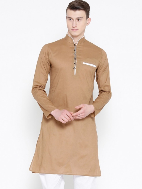 

SG LEMAN Men Beige Solid Pure Cotton Straight Kurta
