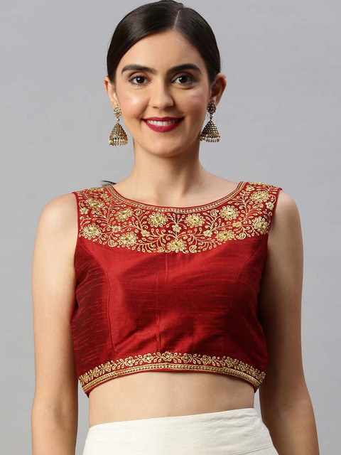 

Soch Women Maroon & Gold-Color Embroidered Silk Saree Blouse