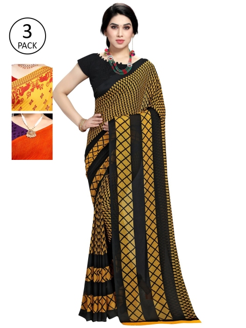 

KALINI Yellow & Red Ethnic Motifs Pack of 3 Saree