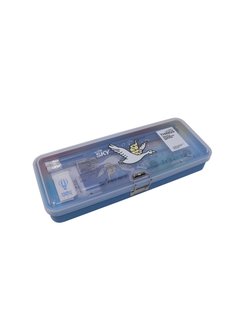 

QIPS Kids Blue & White Printed Metal Pencil Box