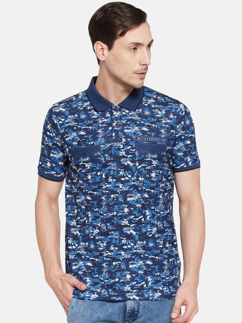 

Monte Carlo Men Blue Printed Polo Collar Slim Fit T-shirt