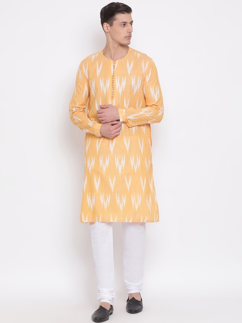 

VASTRAMAY Men Orange Ethnic Motifs Printed Angrakha Kurta with Churidar