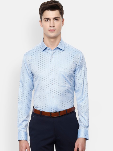 Louis Philippe Men Blue Slim Fit Chevron Printed Casual Shirt