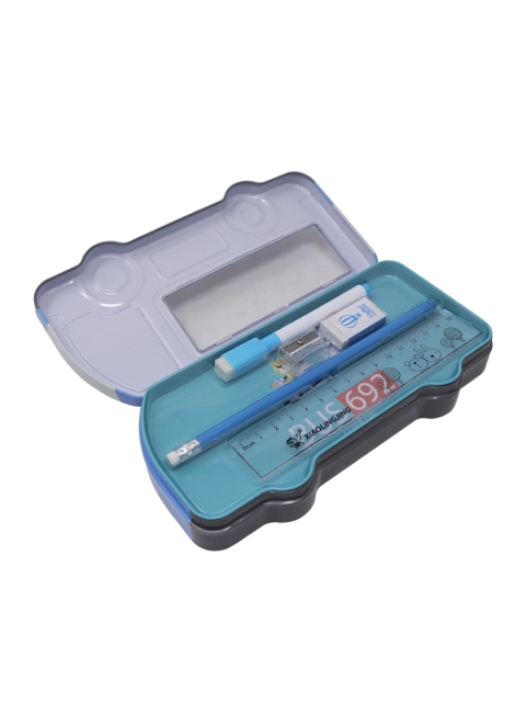 

QIPS Boys Blue Printed Bus Shaped Metal Pencil Box