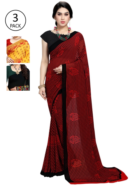 

KALINI Pack of 3 Printed Poly Georgtte Saree, Yellow