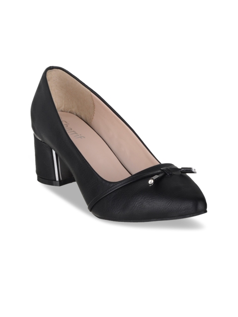 

Sherrif Shoes Black Kitten Block Heeled Pumps with Bows