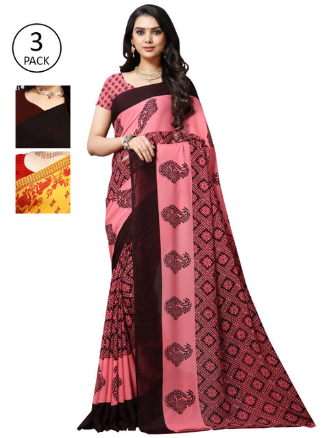 

KALINI Pack of 3 Printed Poly Georgette Saree, Multi