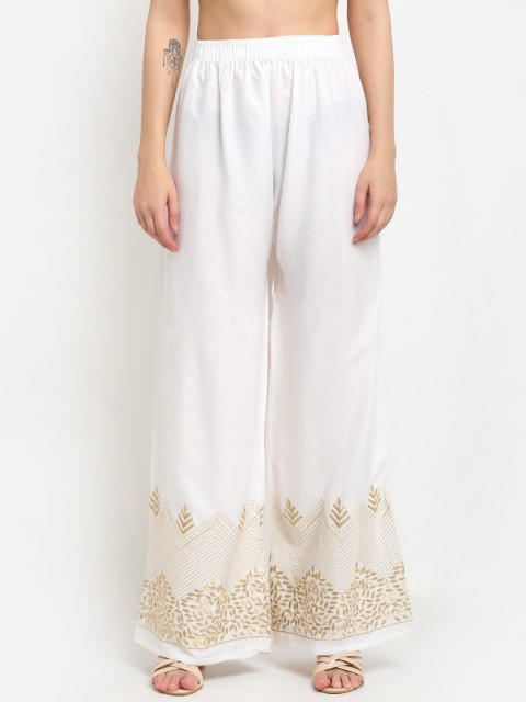 

NEUDIS Women White & Gold-Toned Ethnic Motifs Embroidered Ethnic Palazzos