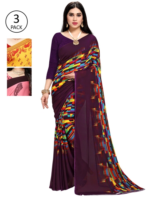 

KALINI Pack Of 3 Ethnic Motifs Sarees, Yellow