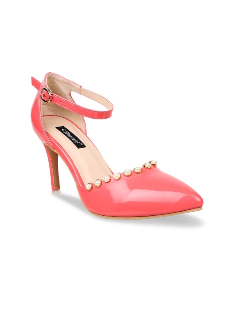 

Sherrif Shoes Pink Slim Heeled Pointed Toes Pumps With Buckle