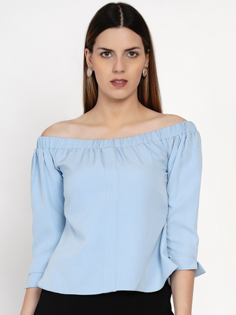 

Samshek Blue Solid Crepe Summer Paradise Bardot Top