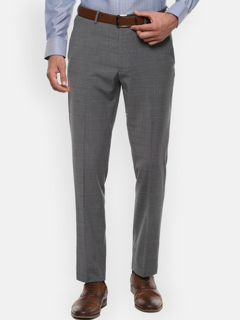 

Louis Philippe Men Grey Checked Slim Fit Formal Trousers