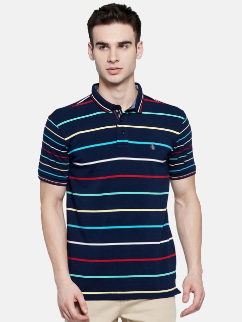 

Monte Carlo Men Navy Blue Multi Striped Polo Collar Cotton T-shirt