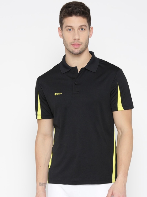 

VEGA Men Black & Yellow Polo Collar Dri-FIT Slim Fit T-shirt