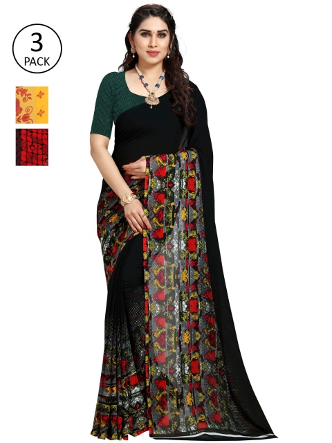 

KALINI Pack Of 3 Yellow & Red Saree