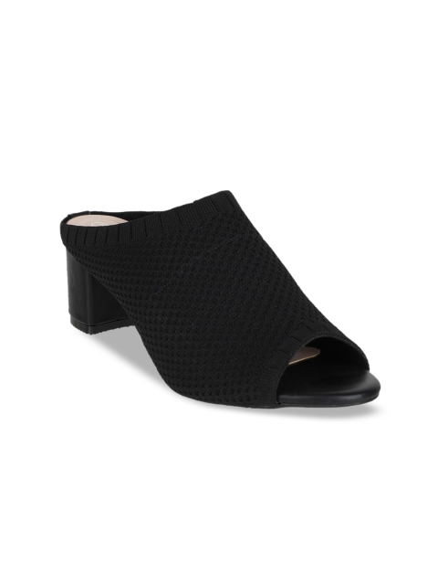 

Sherrif Shoes Black Block Heeles Peep Toes with Laser Cuts