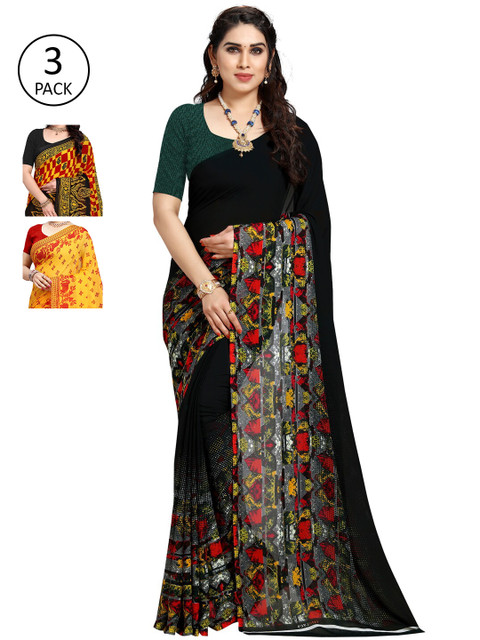 

KALINI Pack Of 3 Ethnic Motifs Sarees, Red