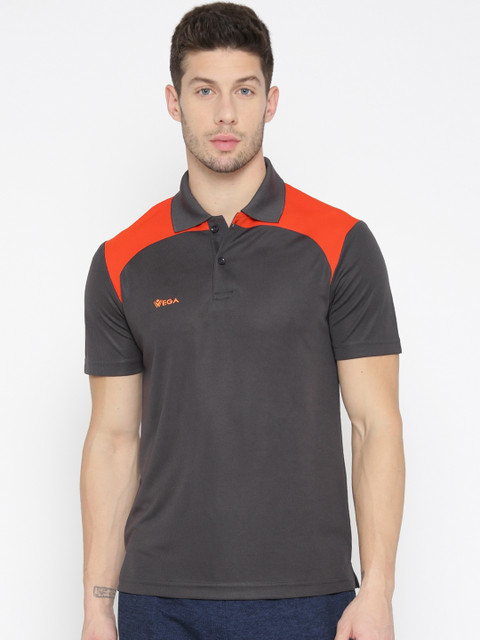 

VEGA Men Grey Colourblocked Polo Collar Slim Fit T-shirt