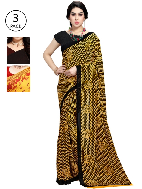 

KALINI Pack of 3 Printed Poly Georgette Saree, Multi
