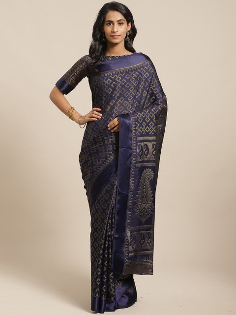 

Saree mall Navy Blue Paisley Silk Cotton Sarees