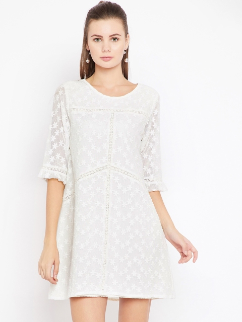 

SCOUP White Lace Inserts Pure Cotton A-Line Dress