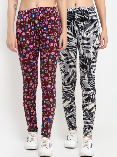 

NEUDIS Women Pack Of 2 Multi Abstract Printed Skinny-Fit Ankle-Length Leggings