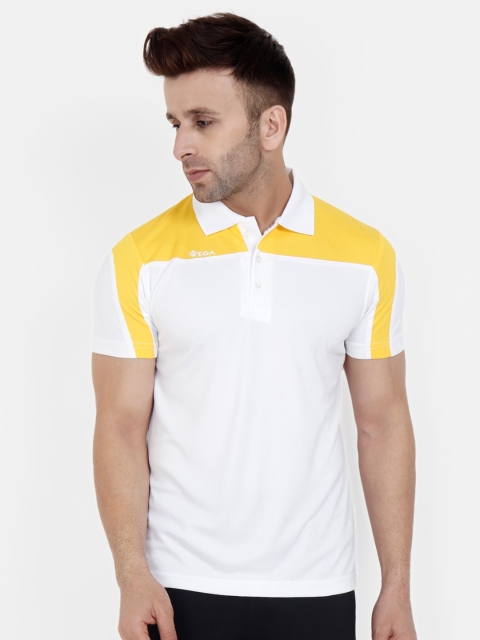 

VEGA Men White & Yellow Colourblocked Polo Collar Slim Fit T-shirt