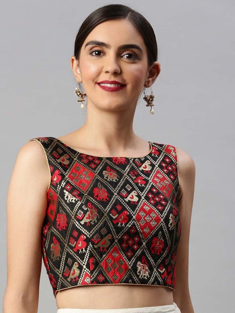 

Soch Women Black & Red Woven Design Art Silk Saree Blouse