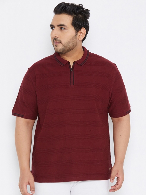 Instafab Plus Men Maroon Striped Polo Collar T-shirt