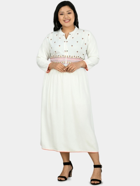 

DesiNoor com Off White Tribal Midi Dress
