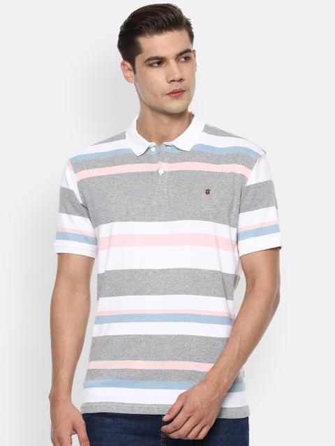 

Louis Philippe Sport Men Grey Striped Polo Collar Slim Fit Casual T-shirt