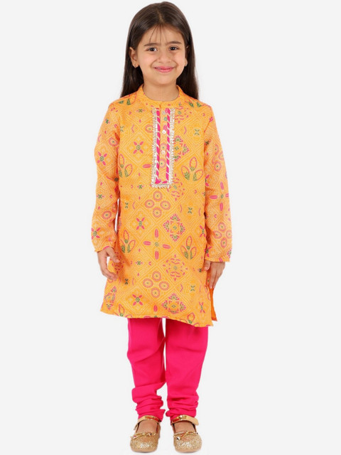 

Lil Peacock Girls Orange Ethnic Motifs Embroidered Kurta with Churidar & With Dupatta