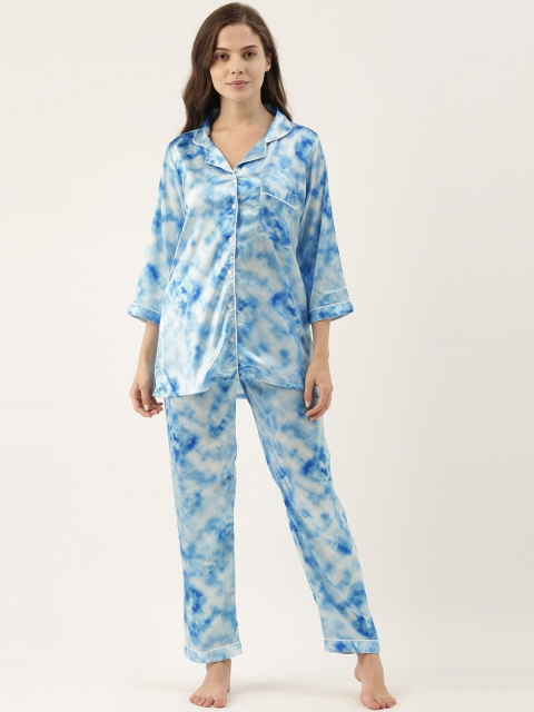 

Bannos Swagger Women Blue & White Printed Night suit