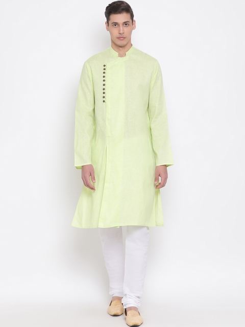 

VASTRAMAY Men Green Angrakha Kurta with Pyjamas