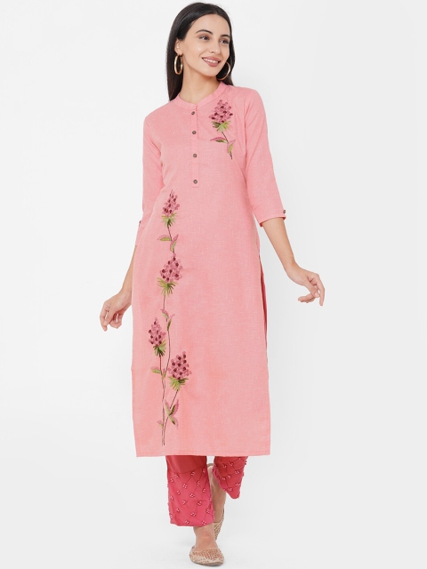 

FASHOR Women Peach Embroidered Kurta
