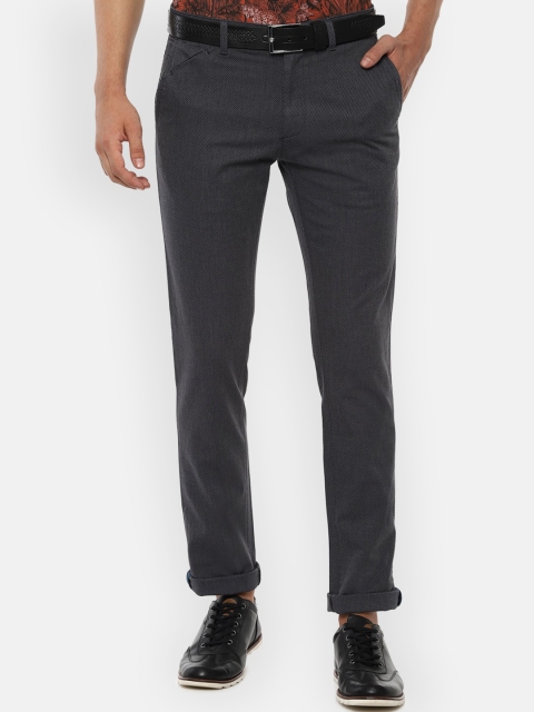 

V Dot Men Grey Textured Slim Fit Regular Trousers
