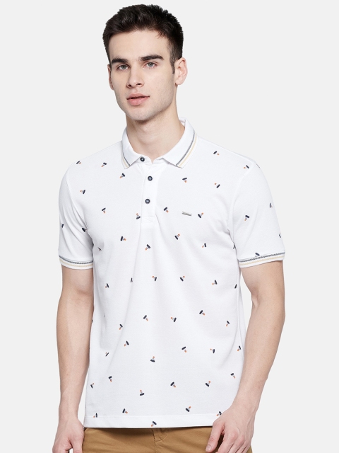 

Monte Carlo Men White & Black Printed Polo Collar Cotton Blend T-shirt