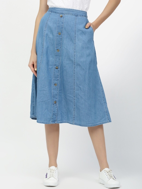 

Rigo Blue Relaxed-Fit Pure Cotton A-Line Midi Denim Skirt