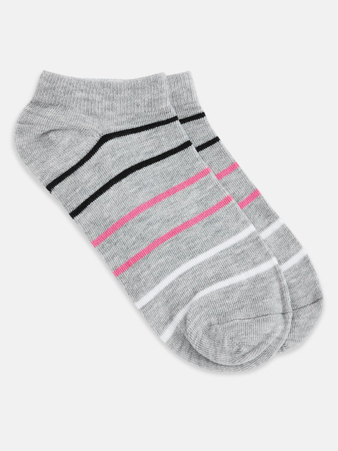 

Honey by Pantaloons Women Grey & Pink Striped Ankle-Length Socks