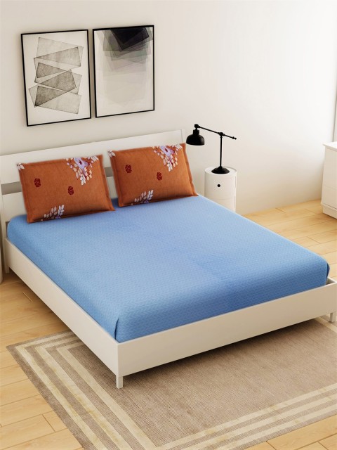 

Salona Bichona Blue 144 TC Queen Bedsheet with 2 Pillow Covers