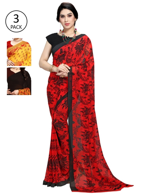 

KALINI Pack Of 3 Ethnic Motifs Sarees, Yellow