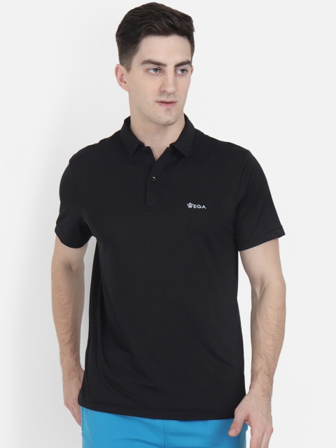 

VEGA Men Black Solid Polo Collar Dri-FIT Slim Fit T-shirt