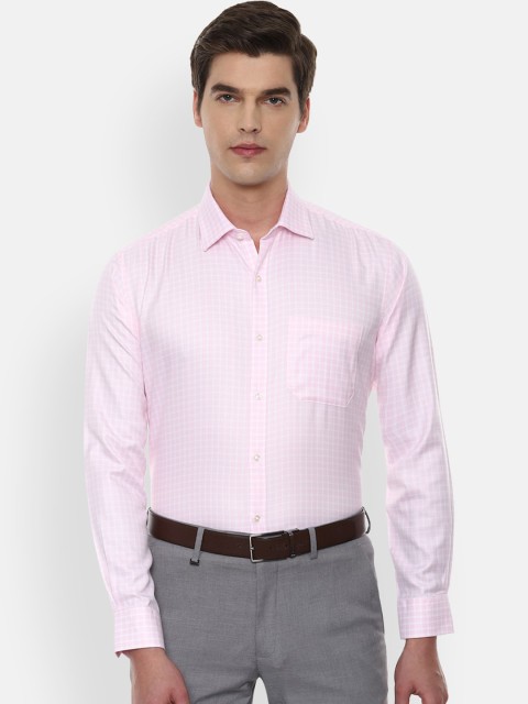 

Van Heusen Men Pink Checked Pure Cotton Formal Shirt