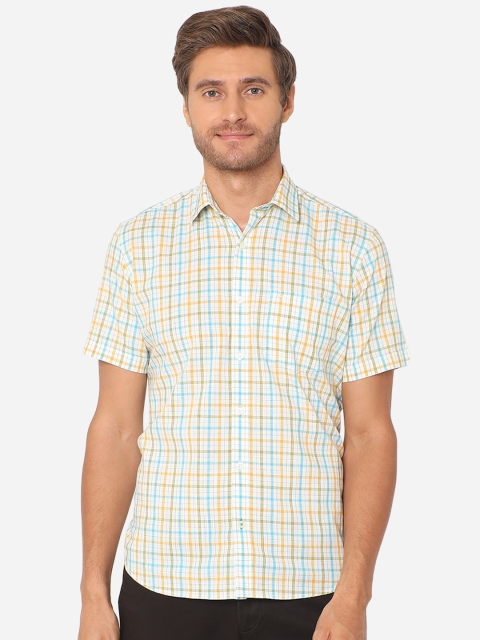 

Greenfibre Men Off-White & Yellow Slim Fit Checked Casual Shirt