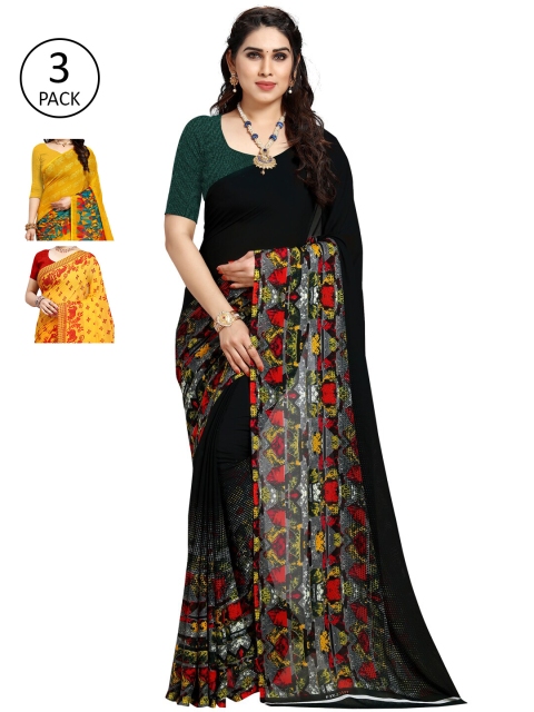 

KALINI Pack of 3 Ethnic Motifs Poly Georgette Saree, Mustard