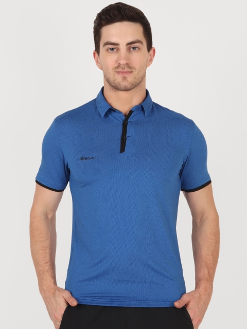 

VEGA Men Blue Polo Collar Slim Fit T-shirt