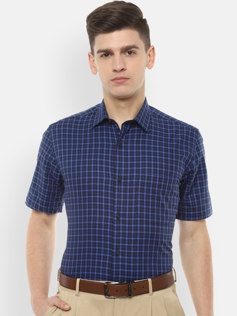 

Louis Philippe Men Navy Blue Slim Fit Checked Pure Cotton Formal Shirt