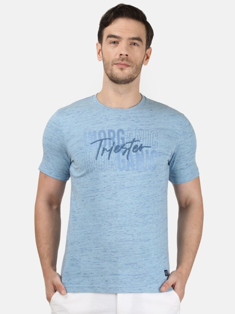 

Monte Carlo Men Blue Typography Printed Raw Edge Slim Fit T-shirt