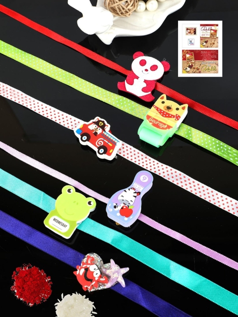 

PASSION PETALS Set of 6 Rakhi with Roli Chawal And Card (C39), Multi